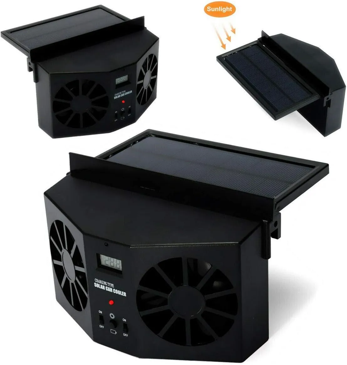 Solar Powered Car Exhaust Fan, Car Radiator Fan, Energy Saving Air Vent Radiator Air Purifiers 2W ABSBlack