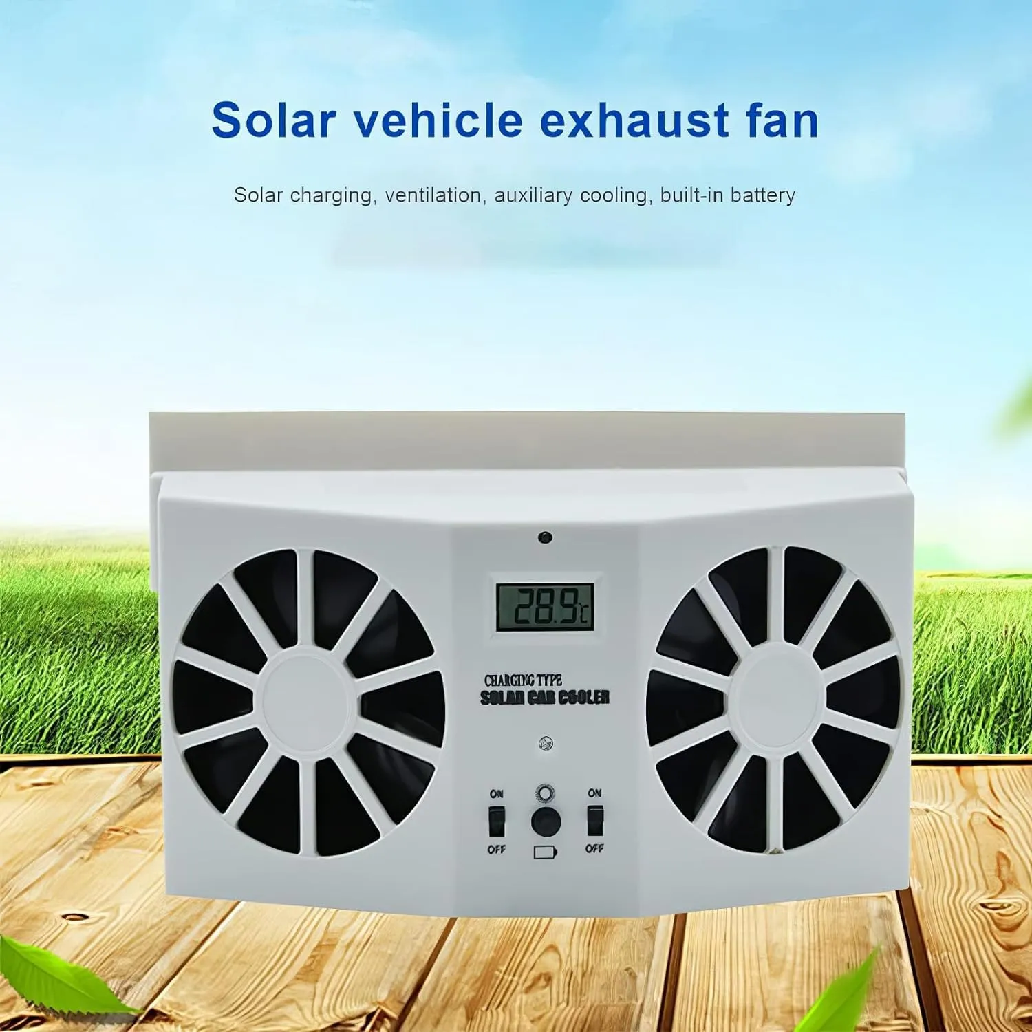 Solar Powered Car Exhaust Fan, Car Radiator Fan, Energy Saving Air Vent Radiator Air Purifiers 2W ABSWhite