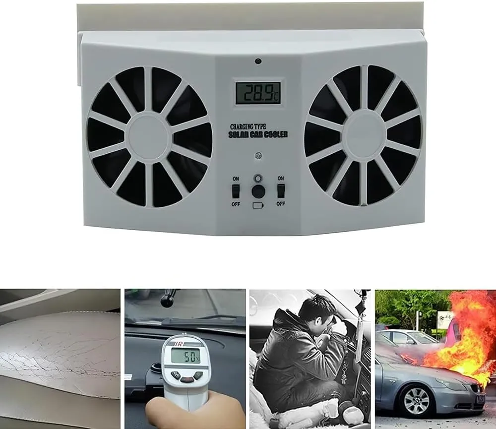 Solar Powered Car Exhaust Fan, Car Radiator Fan, Energy Saving Air Vent Radiator Air Purifiers 2W ABSWhite