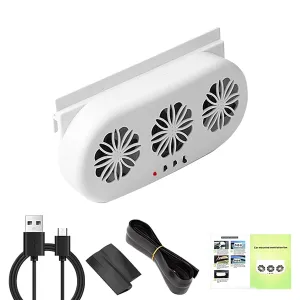 Solar Powered Car Exhaust Fan USB, Car Exhaust Fan, 3 Fans 2 Levels Low Noise Solar Car Window Fan, 12v Car Radiator Fan Energy Saving Air Vent Radiator Air Purifiers, for Trucks, RVs, Sedans Solar-powered car fan for ventilation