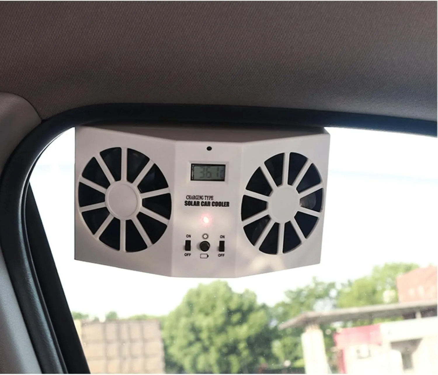 Solar Powered Car Fan, Window Exhaust, Air Vent Radiator, Energy Cooling for Car Backseat or Frontseat, Vehicle Ventilation Fan, White