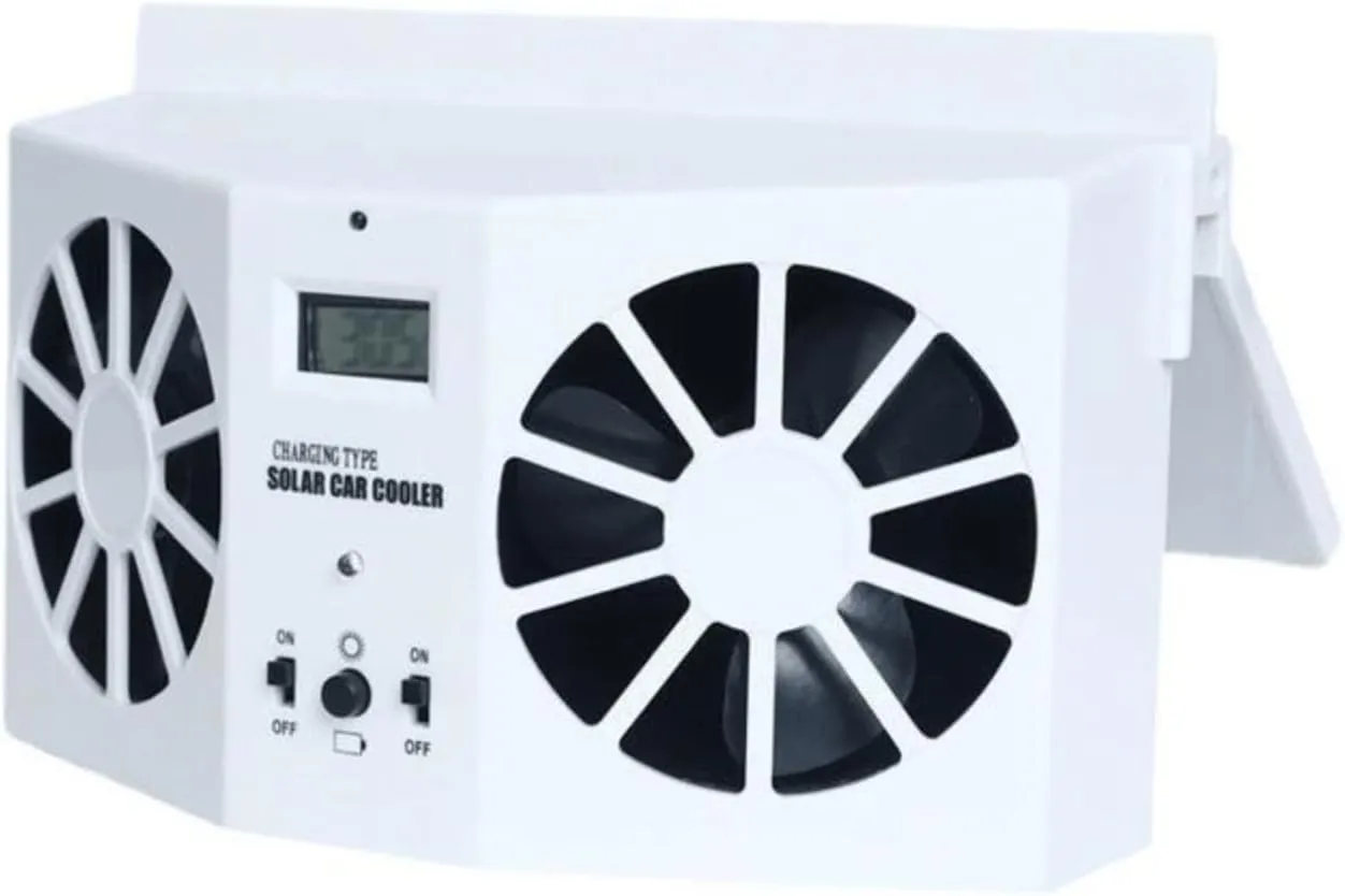 Solar Powered Car Fan, Window Exhaust, Air Vent Radiator, Energy Cooling for Car Backseat or Frontseat, Vehicle Ventilation Fan, White Solar-powered car fan for ventilation