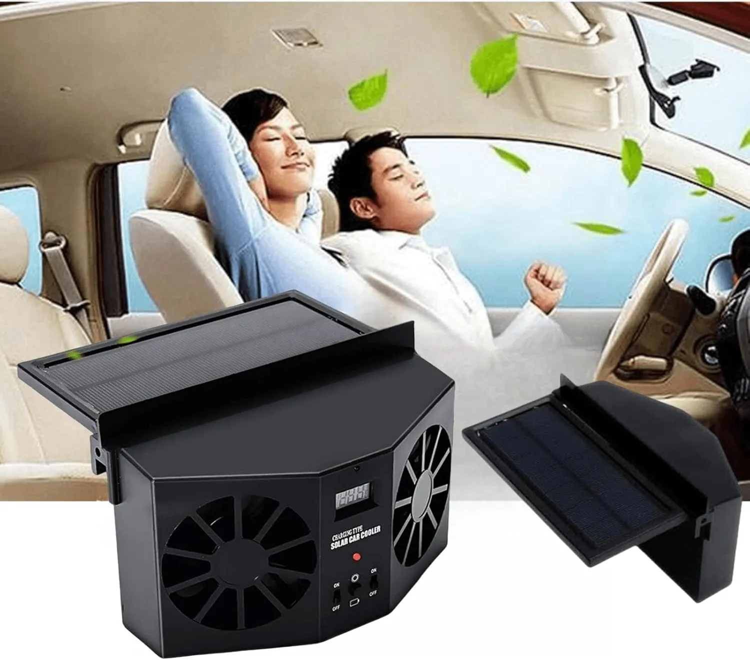 Solar Powered Car Fan, Window Exhaust, Air Vent Radiator, Energy Cooling for Car Backseat or Frontseat, Vehicle Ventilation Fan