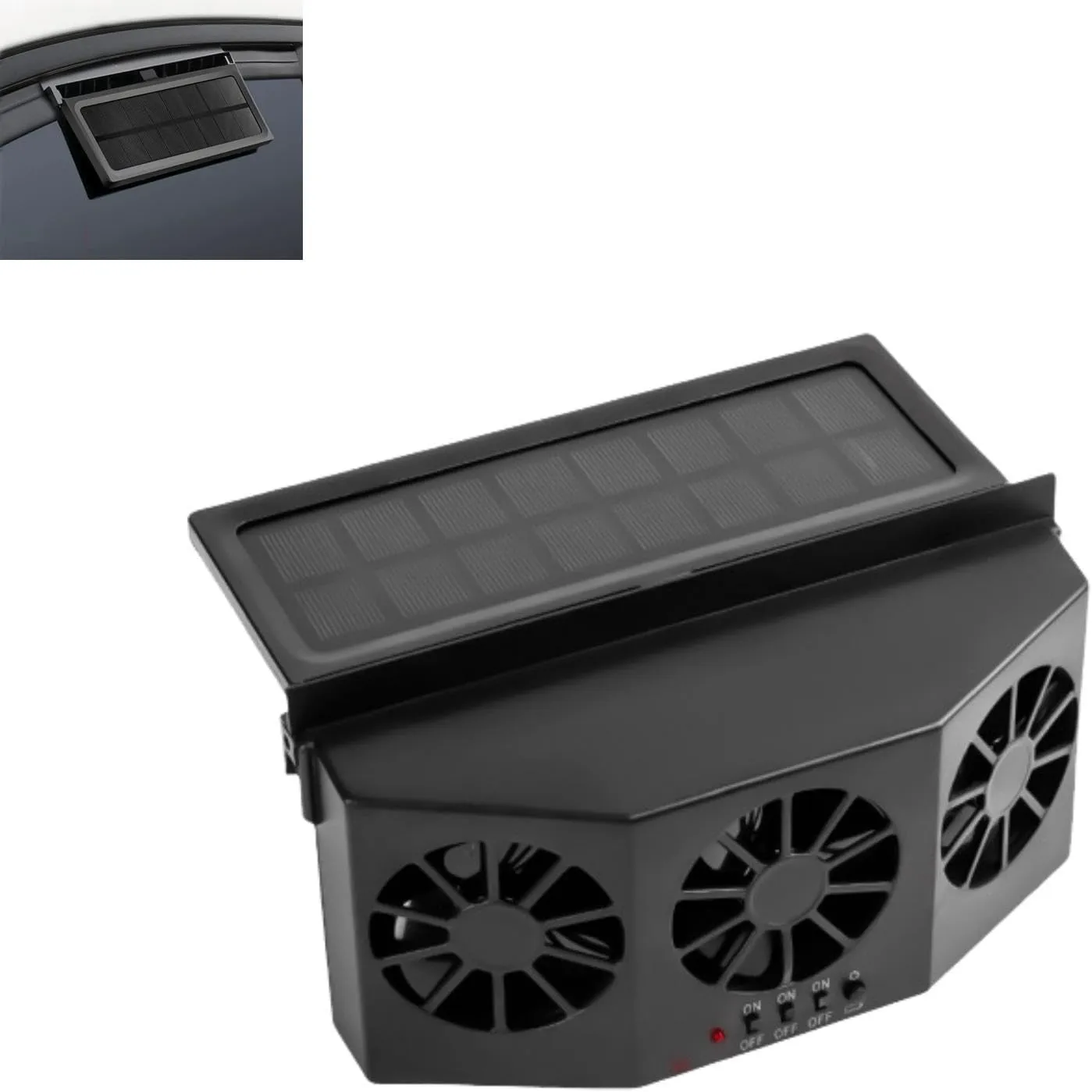 Solar Powered Car Window Exhaust Fan | 3 Fan Car Solar Power Air Vent Radiator | Car Air Purifier For Vehicle Ventilation (black) Solar-powered car fan for ventilation