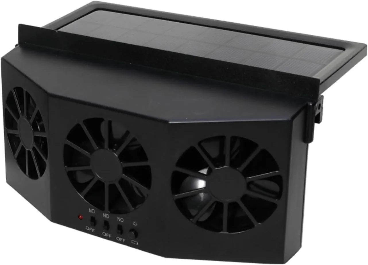 Solar Powered Car Window Exhaust Fan | 3 Fan Car Solar Power Air Vent Radiator | Car Air Purifier For Vehicle Ventilation (black)