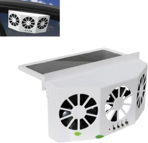 Solar Powered Car Window Exhaust Fan | 3 Fan Car Solar Power Air Vent Radiator | Car Air Purifier For Vehicle Ventilation white Solar-powered car fan for ventilation