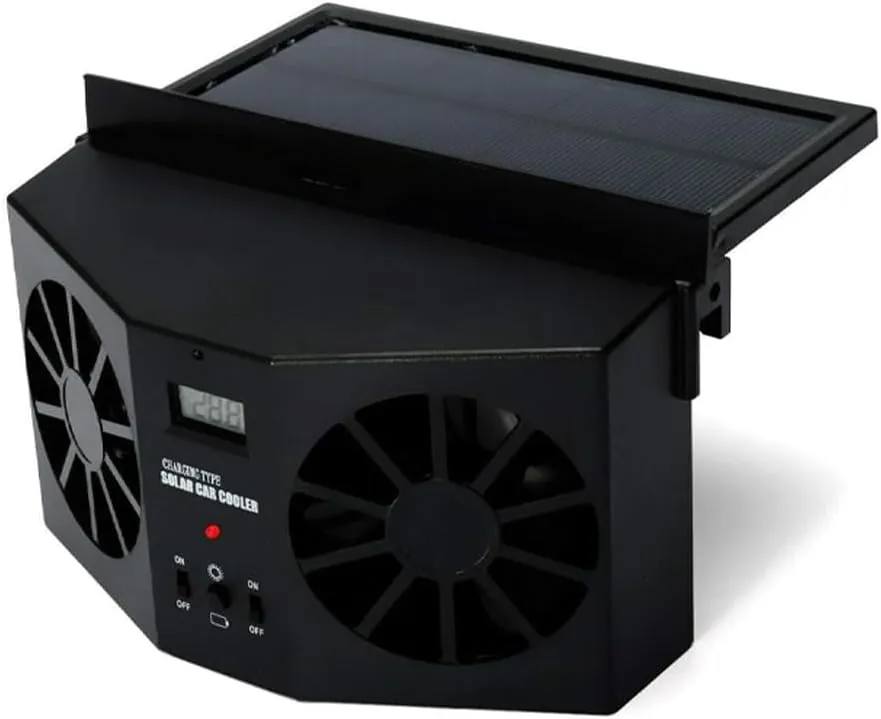 Solar Powered Car Window Fan, Universal Dual Exhaust Radiator Enhanced Air Circulation Ventilator Cooling Amplifier Fans Window Vent with Strong Wind for Vehicles Truck Golf RV SUV Solar-powered car fan for ventilation