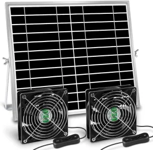 Solar Powered Fan, Solar Fan for Shed, Chicken Coop, Greenhouse, Outside with Two IPX7 Waterproof 5In Fans 13Ft On/Off Switch Cable Exhaust Intake Mounting Way and Installation Kits Solar-powered car fan for ventilation