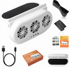 Solar Car Exhaust Fan, Car Window Exhaust Fan with 3 Air Outlets, Air Circulation in The Car Cooling, Eliminating Odors, Suitable for General Types of Car Solar-powered car fan for ventilation