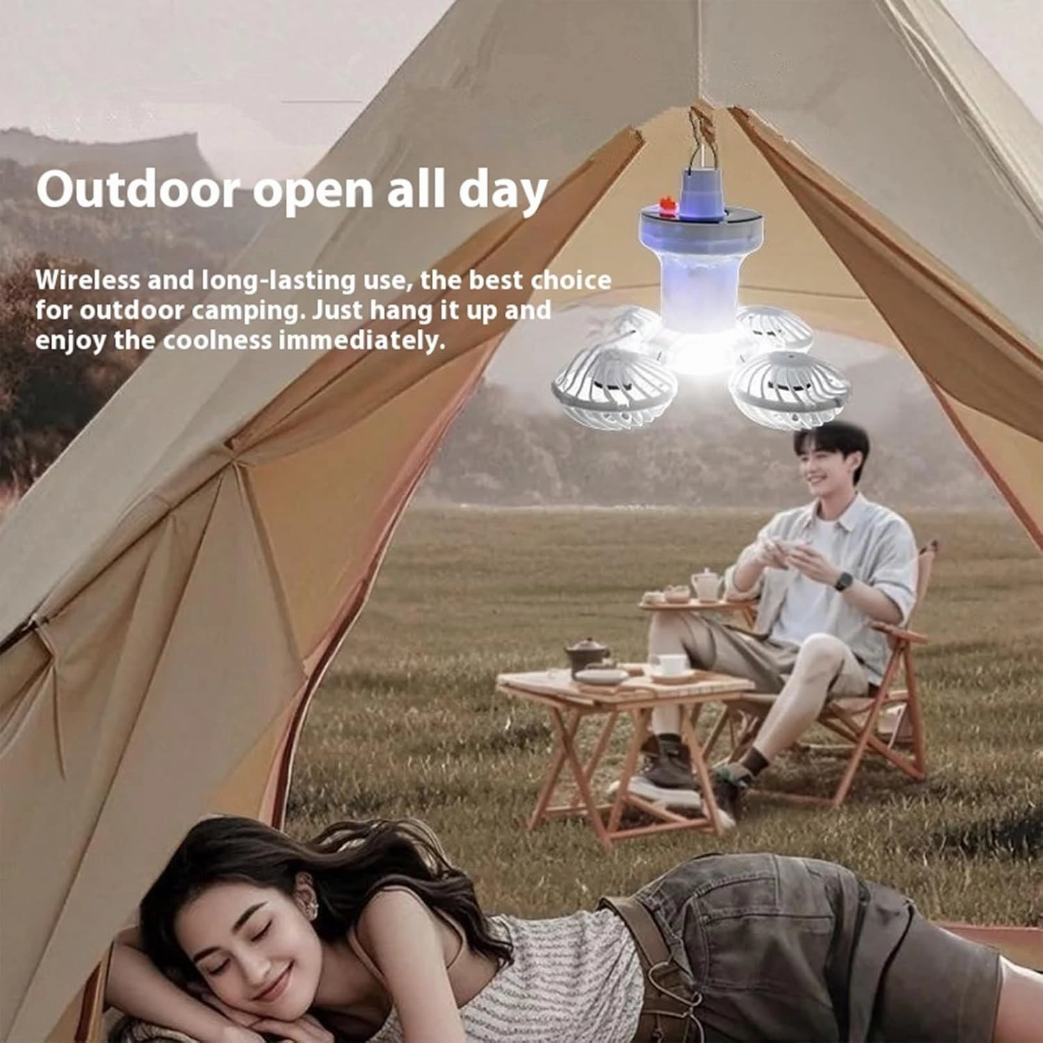 Solar Foldable 4 Fan Light with Hook, USB/Solar Charging for Outdoor Cooling & Lighting, camping ceiling fan,lmparas recargables para cuba, battery operated ceiling fan tent essentials
