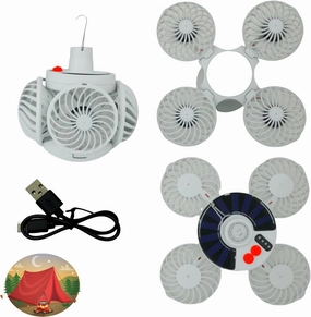 Solar Foldable 4 Fan Light with Hook, USB/Solar Charging for Outdoor Cooling & Lighting, camping ceiling fan,lmparas recargables para cuba, battery operated ceiling fan tent essentials Solar-powered car fan for ventilation