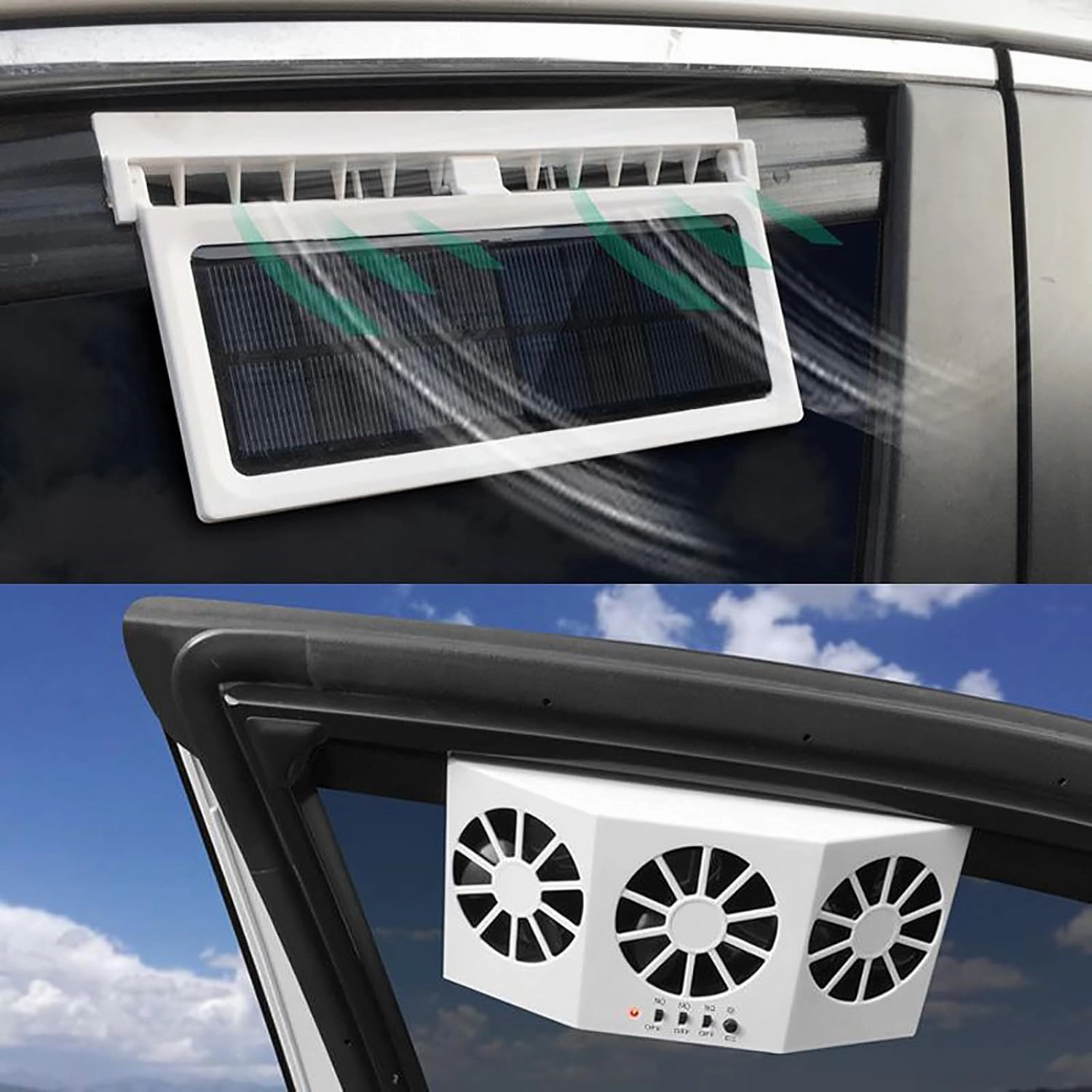 Solar Power Exhaust Fan, Vehicle Air Purifier Cooling Amplifier Window Fans Ventilator Radiator White