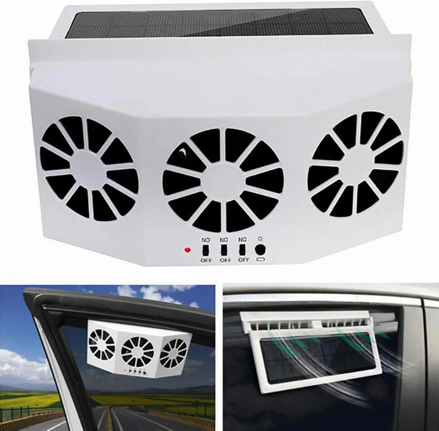 Solar Power Exhaust Fan, Vehicle Air Purifier Cooling Amplifier Window Fans Ventilator Radiator White