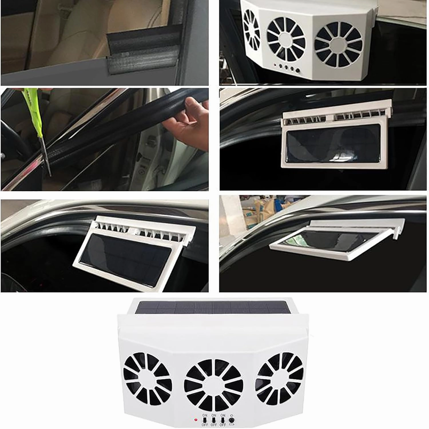 Solar Power Exhaust Fan, Vehicle Air Purifier Cooling Amplifier Window Fans Ventilator Radiator White