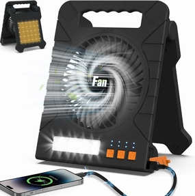 Solar Powered Camping Fan  Rechargeable Fan with LED Lantern, USB-C Charging, 4 Timer Settings and 4-Speed Battery Operated Tent Fans for Camping, Outdoor, Travel, and Emergency Solar-powered car fan for ventilation