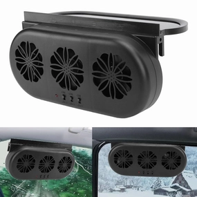 Solar Powered Car Ventilator, Solar Power Car Exhaust Fan with Three Air Outlet, Air Vent Radiator Car Window Solar Cooling Vent Exhaust Cooler Ventilation (Black) Solar-powered car fan for ventilation