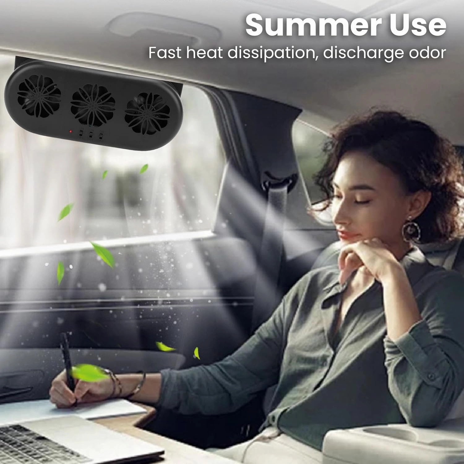 Solar Powered Car Ventilator, Solar Power Car Exhaust Fan with Three Air Outlet, Air Vent Radiator Car Window Solar Cooling Vent Exhaust Cooler Ventilation (Black)