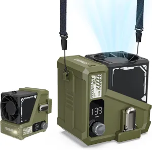 STARWARE 10000mAh Portable Waist Fan Clip on Belt Rechargeable Personal Fans, 33Hrs Cooling 199 Strong Airflow Levels Wearable Shirt Fan with Light, Neck Fan Hanging for Outdoor Camping Travel (Green) Waist-mounted portable fan for outdoor use
