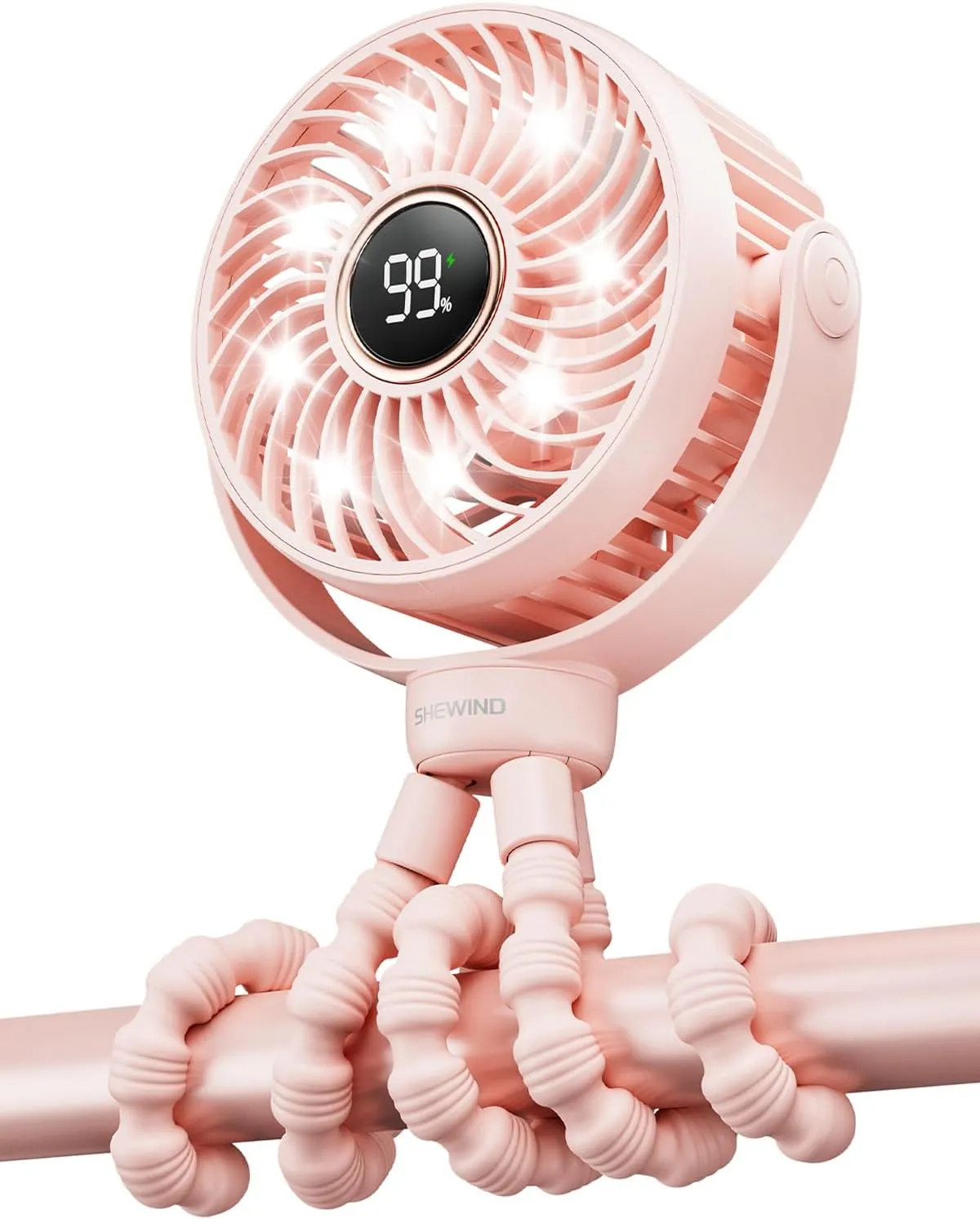 Stroller fan, 4000mAh Portable Battery Operated Smal Clip on Fan, 4 Speed Rechargeable Mini Personal Cooling, Travel for Baby Car Seat Crib (Pink) Battery-powered portable fan