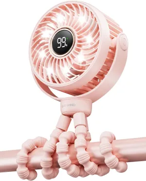 Stroller fan, 4000mAh Portable Battery Operated Smal Clip on Fan, 4 Speed Rechargeable Mini Personal Cooling, Travel for Baby Car Seat Crib (Pink) Battery-powered portable fan