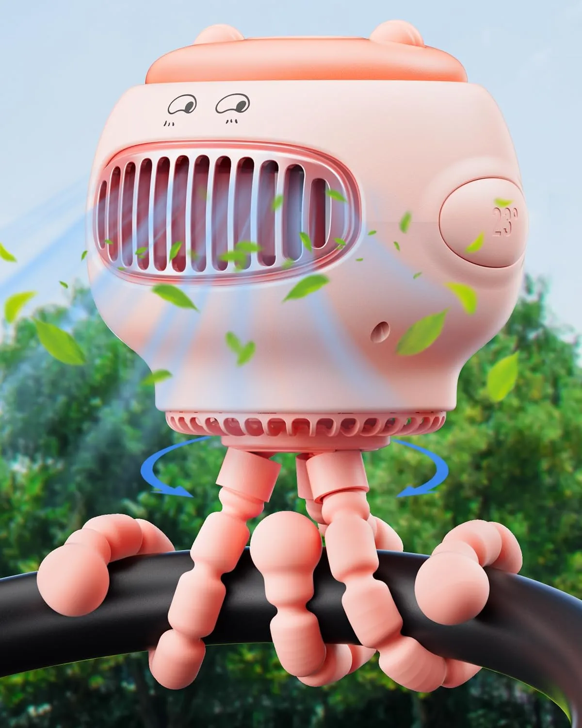 Stroller Fan, Baby Fan with 130 Auto Oscillating, 4000mAh Battery Operated Mini Portable Fan with Digital Display, 4 Speeds Flexible Tripod Clip On Fan for Car Seat Crib Pink Rear-mounted fan for childrens safety