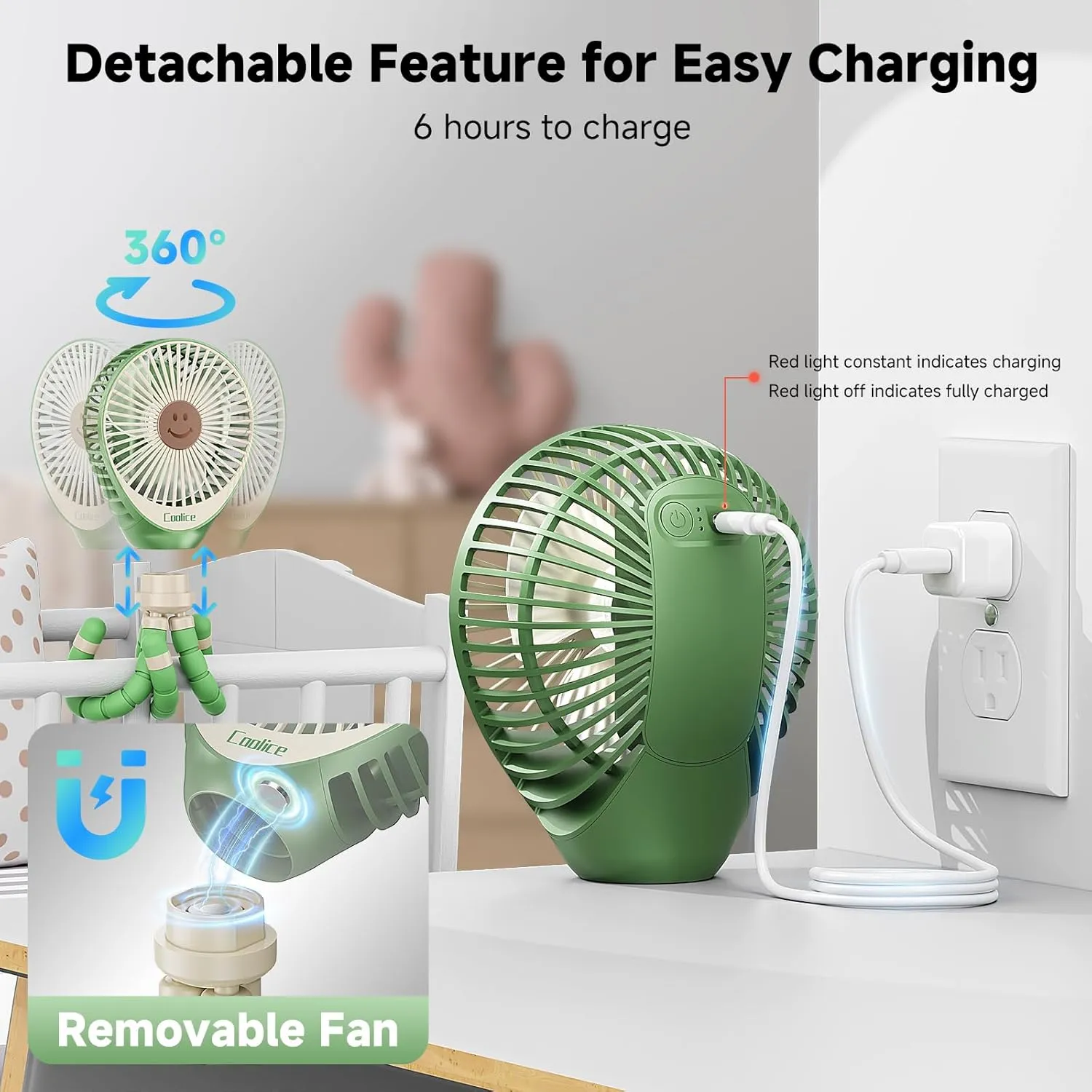 Stroller Fan Clip on for Baby, 30Hrs Removable Fan for Strollers and Car Seat, 3 Speeds Baby Stroller Fans, Rechargeable Portable Fans for Strollers with Flexible Tripod for Beach, Hiking and Camping