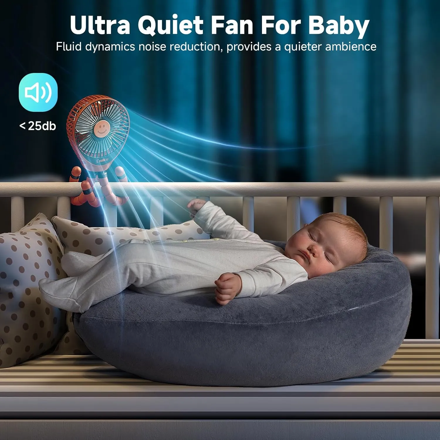 Stroller Fan Clip on for Baby, 30Hrs Removable Fan for Strollers and Car Seat, 3 Speeds Baby Stroller Fans, Rechargeable Portable Fans for Strollers with Flexible Tripod for Camping, Beach and Hiking