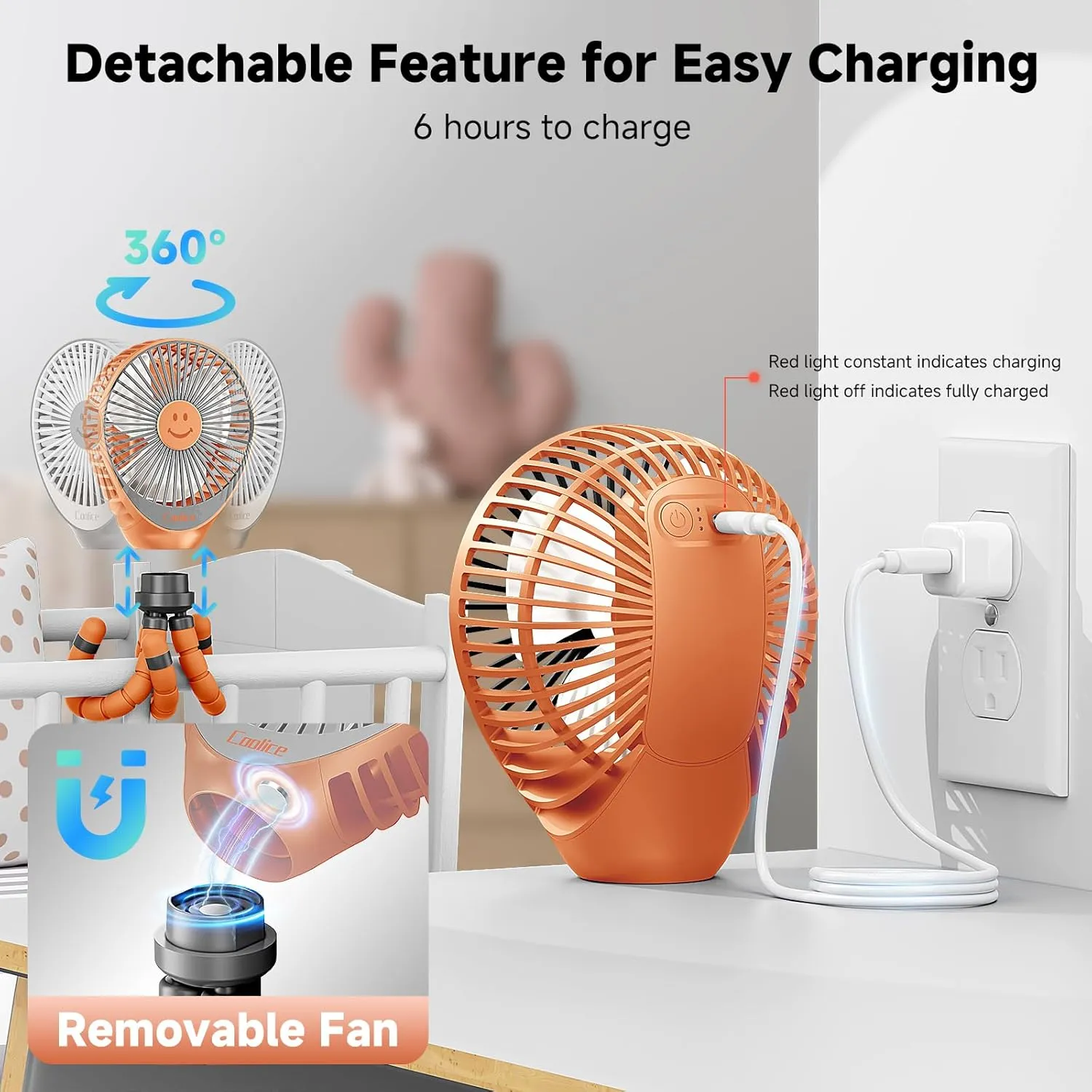 Stroller Fan Clip on for Baby, 30Hrs Removable Fan for Strollers and Car Seat, 3 Speeds Baby Stroller Fans, Rechargeable Portable Fans for Strollers with Flexible Tripod for Camping, Beach and Hiking