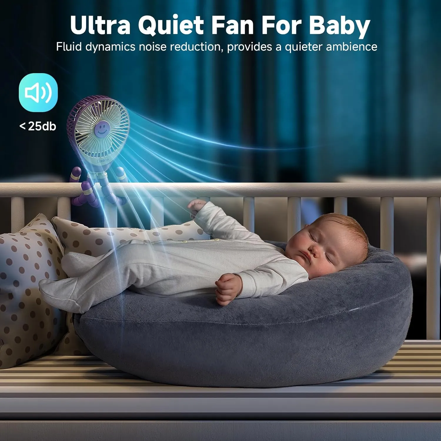 Stroller Fan Clip on for Baby, 30Hrs Removable Fan for Strollers and Car Seat, 3 Speeds Baby Stroller Fans, Rechargeable Portable Fans for Strollers with Flexible Tripod for Hiking, Beach and Camping