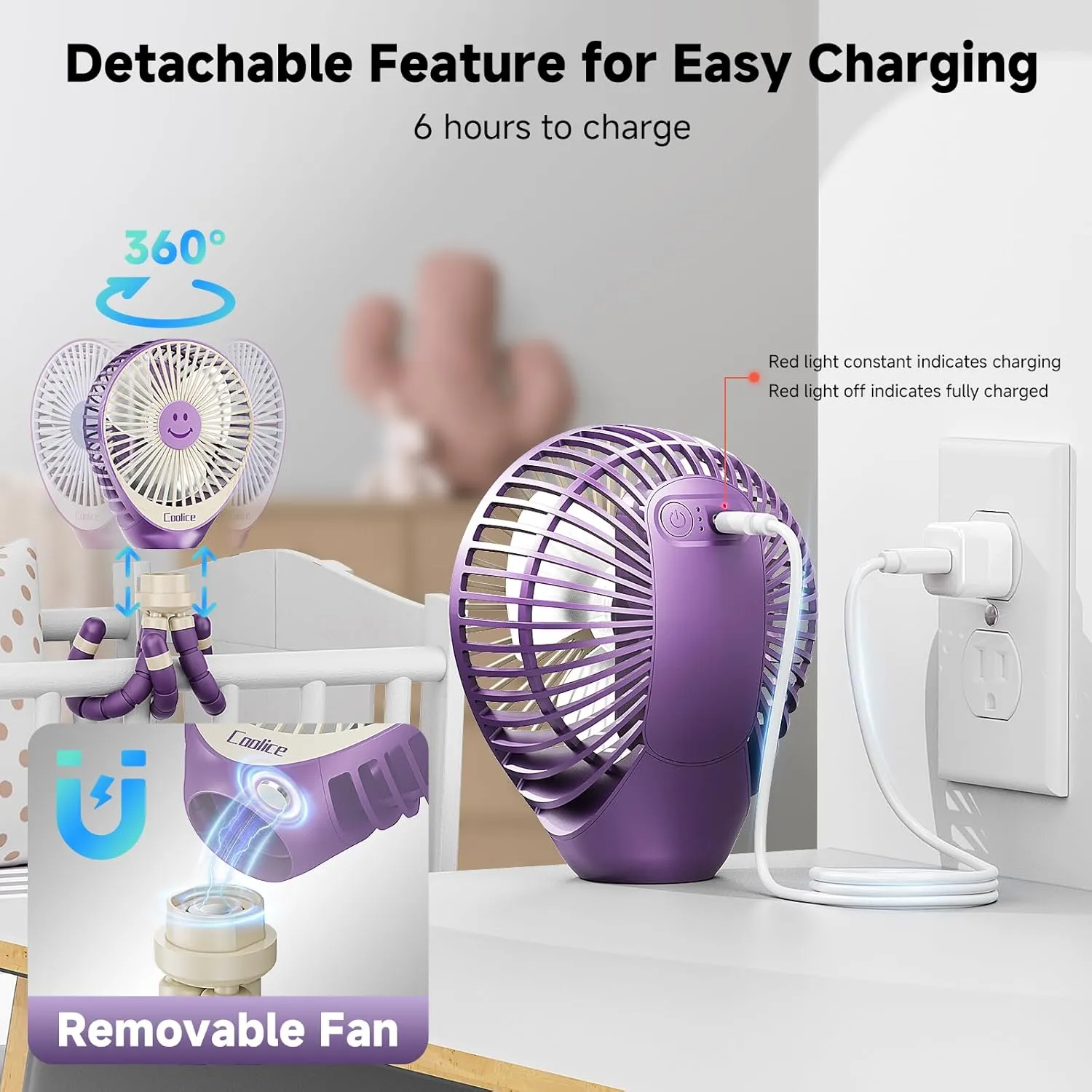 Stroller Fan Clip on for Baby, 30Hrs Removable Fan for Strollers and Car Seat, 3 Speeds Baby Stroller Fans, Rechargeable Portable Fans for Strollers with Flexible Tripod for Hiking, Beach and Camping