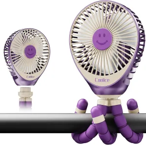 Stroller Fan Clip on for Baby, 30Hrs Removable Fan for Strollers and Car Seat, 3 Speeds Baby Stroller Fans, Rechargeable Portable Fans for Strollers with Flexible Tripod for Hiking, Beach and Camping Octopus-shaped decorative fan