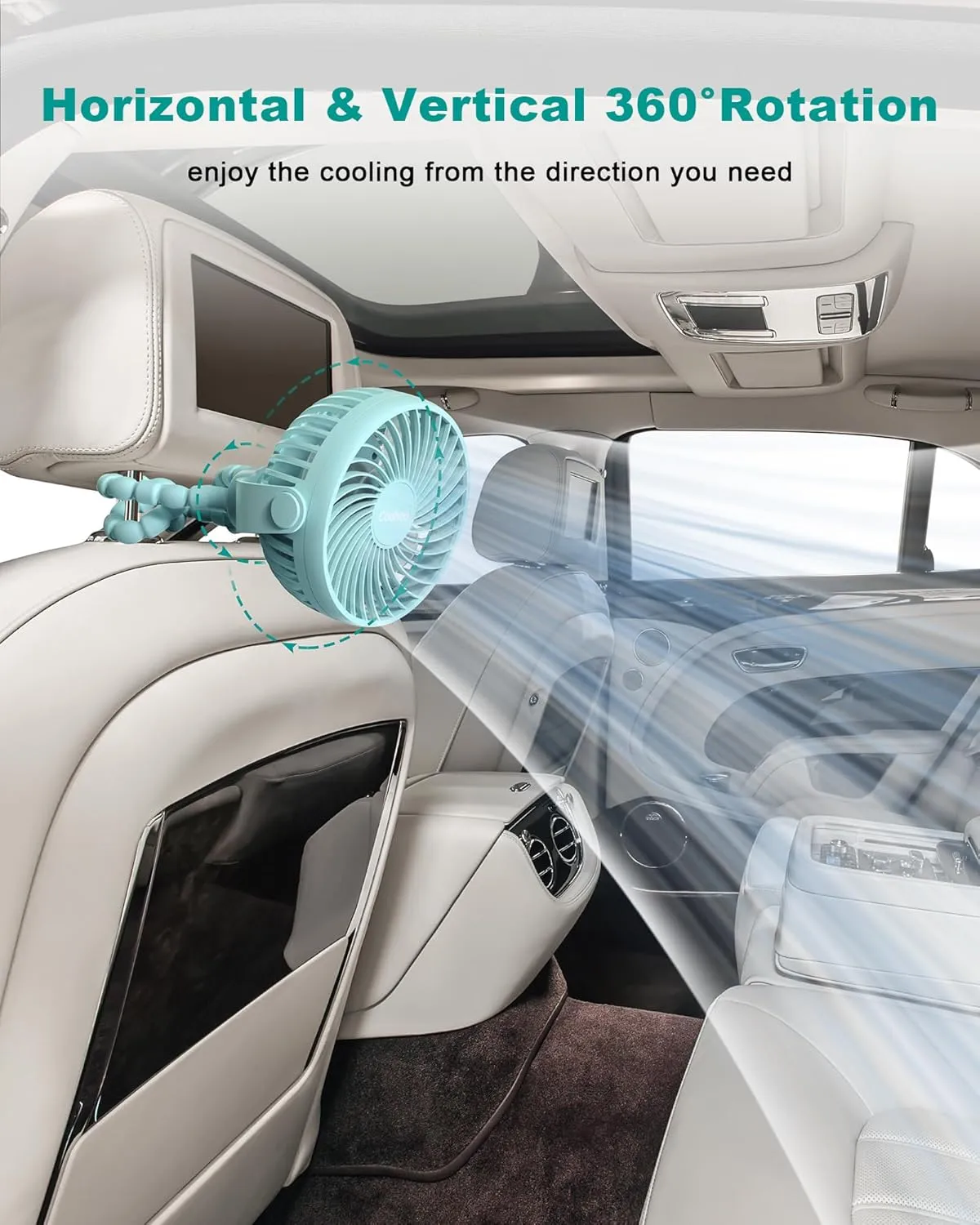 Stroller Fan Clip on for Baby, 4000mAh Rechargeable Battery Operated, Flexible Tripod, 3 Wind Speed, 360 Rotatable, Small Cooling Portable Fan for Car Seat Crib Bike Travel Beach, Blue