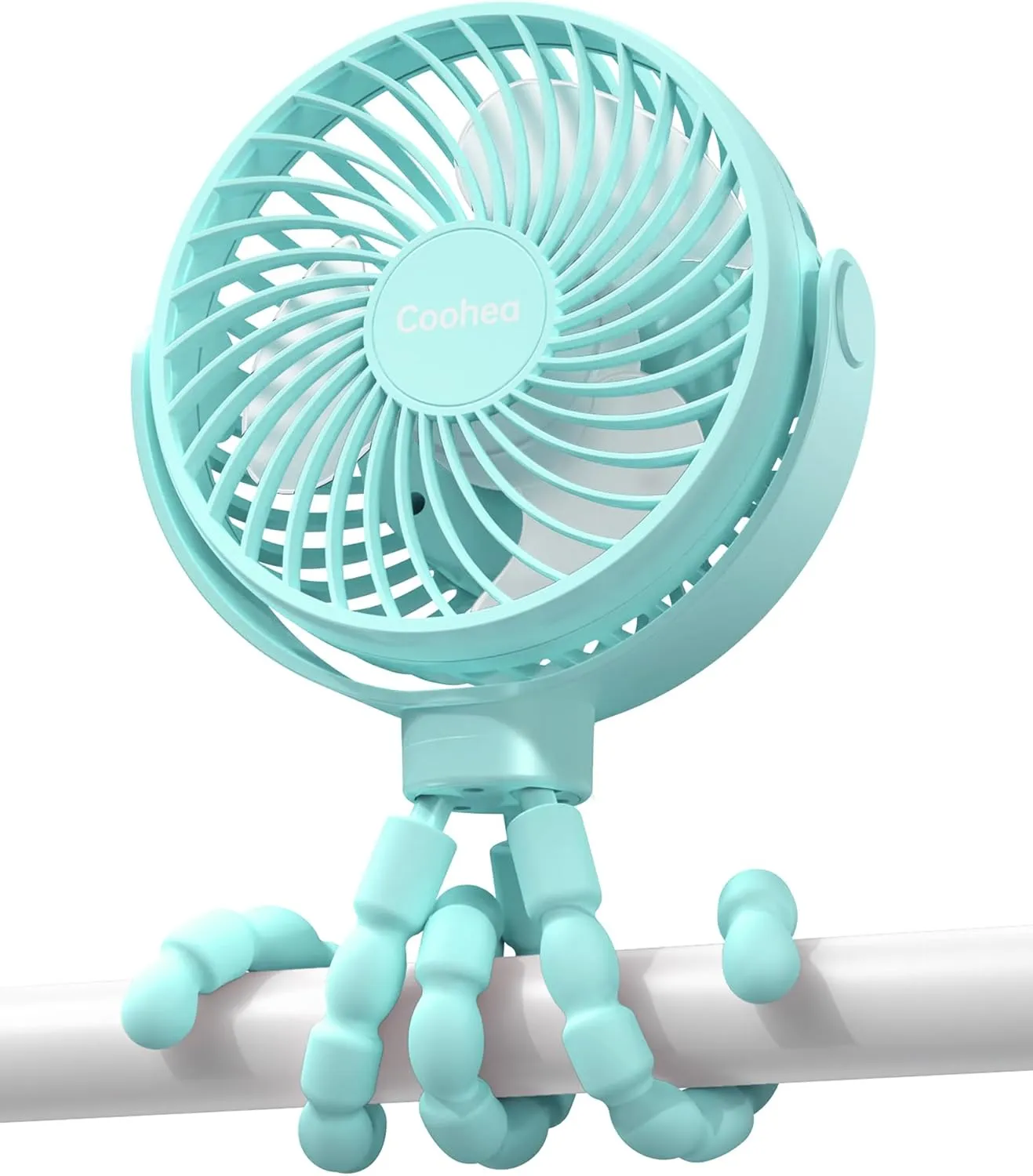 Stroller Fan Clip on for Baby, 4000mAh Rechargeable Battery Operated, Flexible Tripod, 3 Wind Speed, 360 Rotatable, Small Cooling Portable Fan for Car Seat Crib Bike Travel Beach, Blue Rear-mounted fan for childrens safety