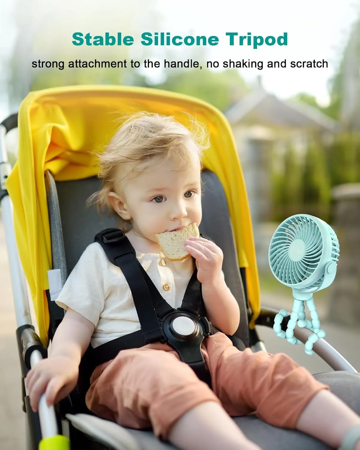 Stroller Fan Clip on for Baby, 4000mAh Rechargeable Battery Operated, Flexible Tripod, 3 Wind Speed, 360 Rotatable, Small Cooling Portable Fan for Car Seat Crib Bike Travel Beach, Blue