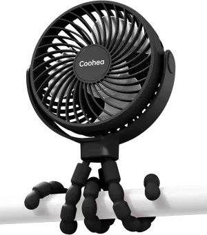 Stroller Fan Clip on for Baby, 4000mAh Rechargeable Battery Operated, Flexible Tripod, 3 Wind Speed, 360 Rotatable, Small Cooling Portable Fan for Car Seat Crib Golf Cart Bike Treadmill, Black Rear-mounted fan for childrens safety