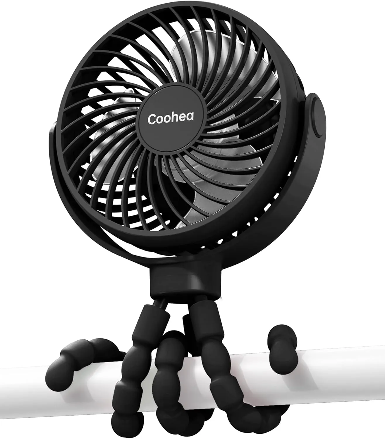 Stroller Fan Clip on for Baby, 4000mAh Rechargeable Battery Operated, Flexible Tripod, 3 Wind Speed, 360 Rotatable, Small Cooling Portable Fan for Car Seat Crib Golf Cart Bike Treadmill, Black Rear-mounted fan for childrens safety