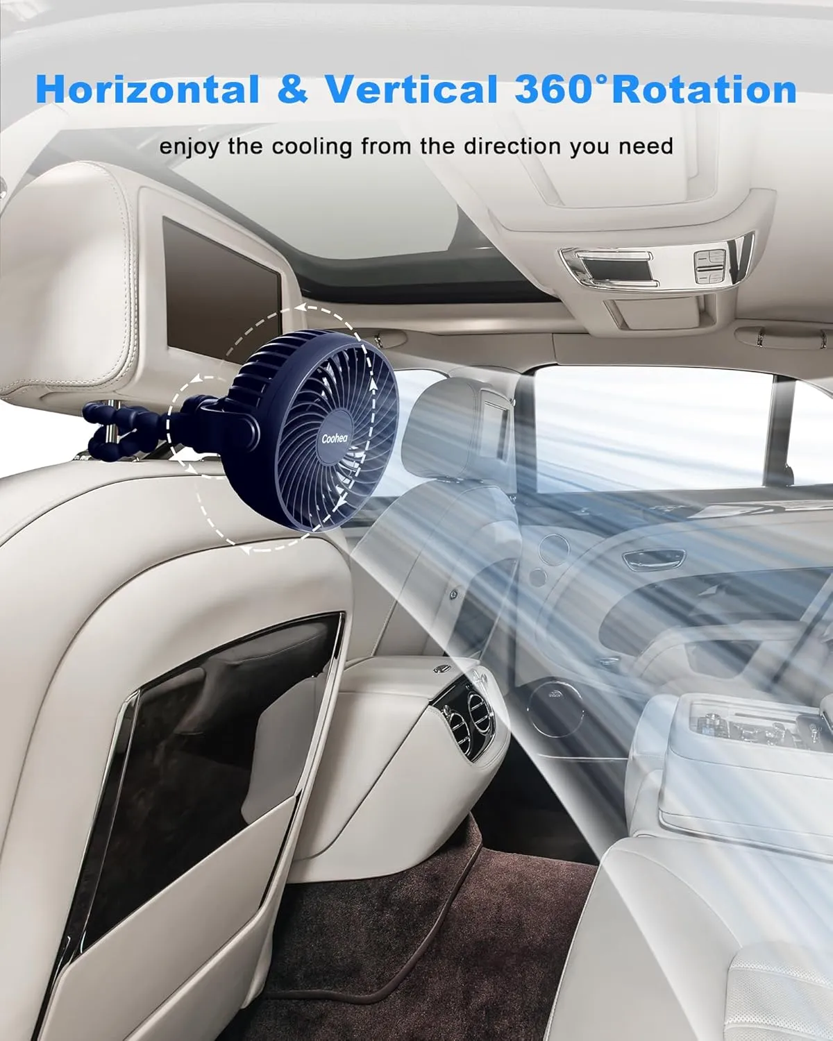 Stroller Fan Clip on for Baby, 4000mAh Rechargeable Battery Operated, Flexible Tripod, 3 Wind Speed, 360 Rotatable, Small Cooling Portable Fan for Car Seat Crib Golf Cart Treadmill, Navy Blue