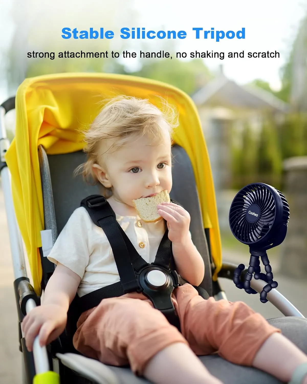 Stroller Fan Clip on for Baby, 4000mAh Rechargeable Battery Operated, Flexible Tripod, 3 Wind Speed, 360 Rotatable, Small Cooling Portable Fan for Car Seat Crib Golf Cart Treadmill, Navy Blue