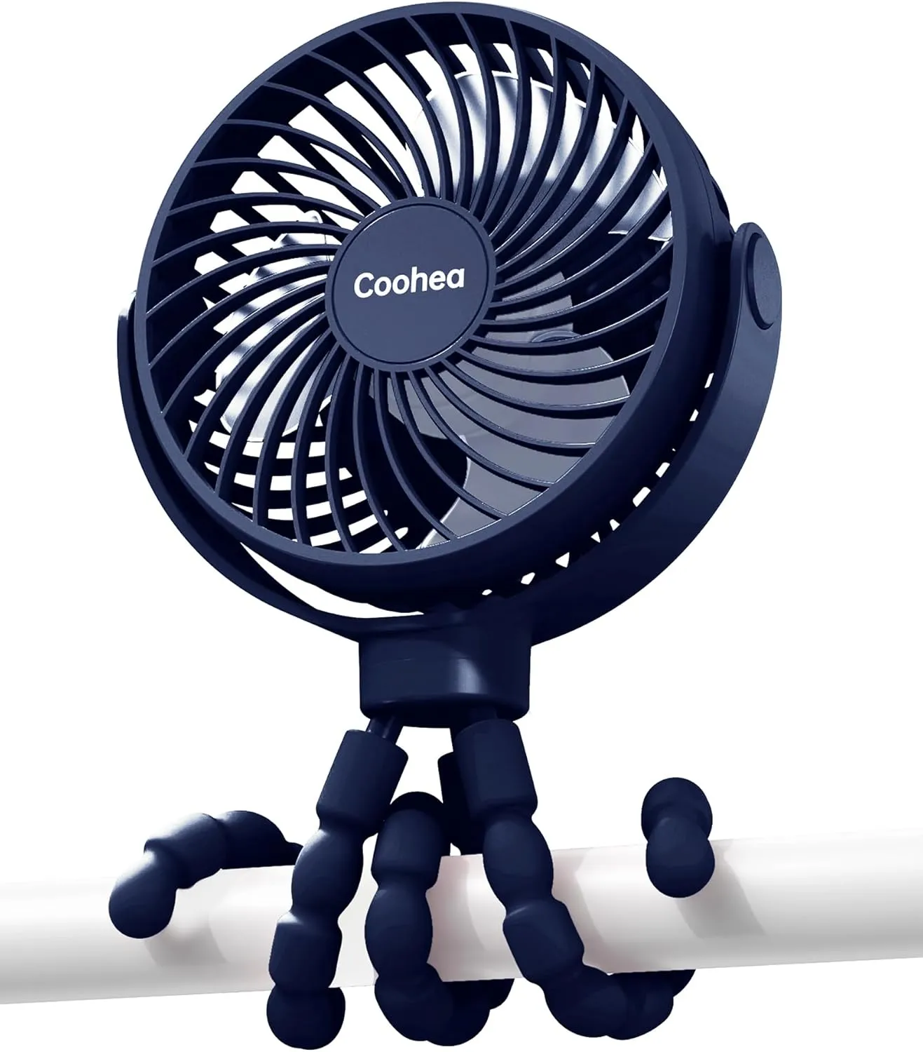 Stroller Fan Clip on for Baby, 4000mAh Rechargeable Battery Operated, Flexible Tripod, 3 Wind Speed, 360 Rotatable, Small Cooling Portable Fan for Car Seat Crib Golf Cart Treadmill, Navy Blue Rear-mounted fan for childrens safety
