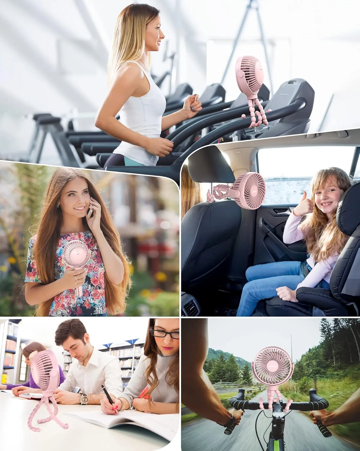 Stroller Fan Clip on for Baby, 4000mAh Rechargeable Battery Operated, Flexible Tripod, 3 Wind Speed, 360 Rotatable, Small Portable Fan for Car Seat Crib Backseat Beach Travel Camping, Pink