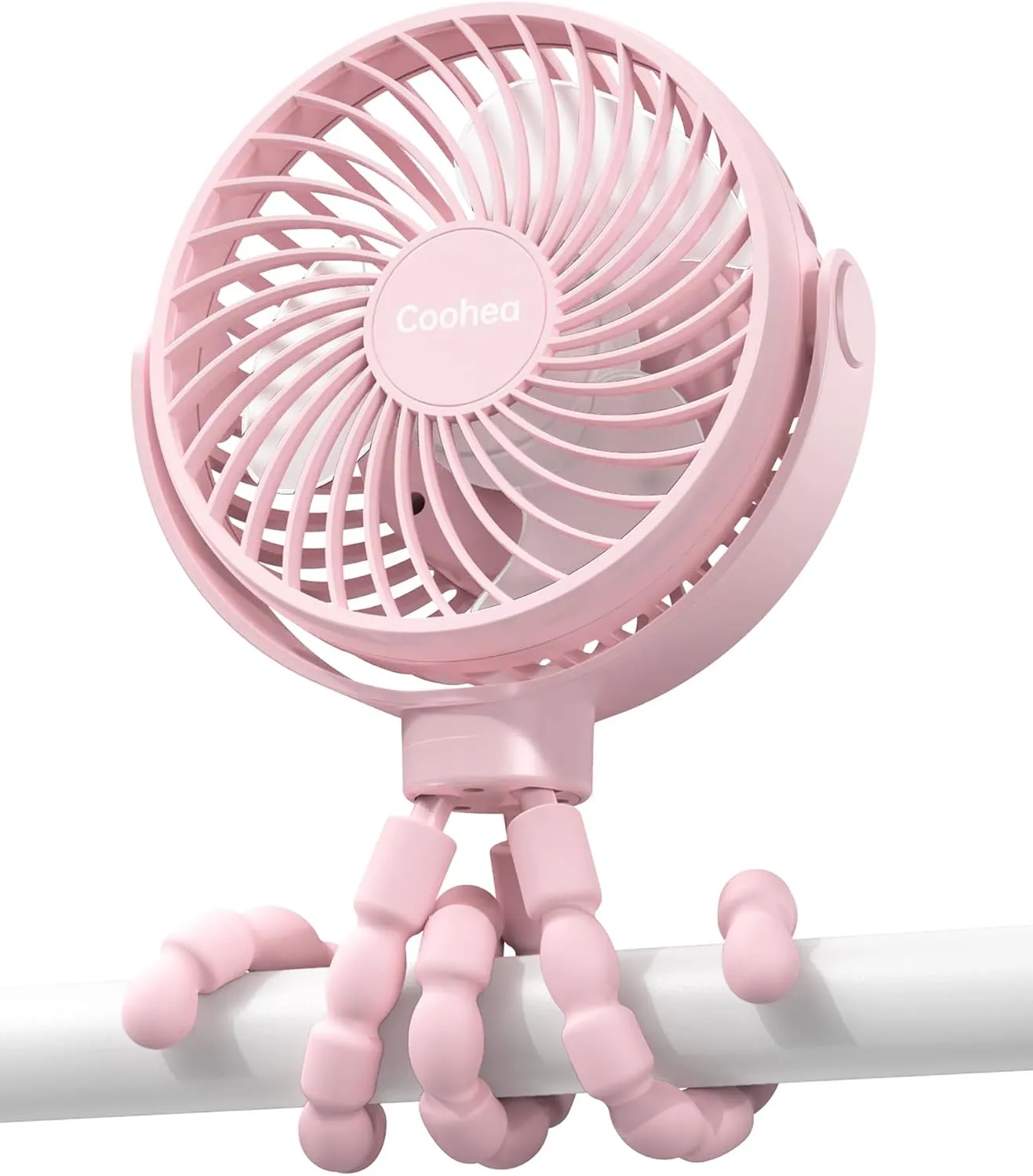 Stroller Fan Clip on for Baby, 4000mAh Rechargeable Battery Operated, Flexible Tripod, 3 Wind Speed, 360 Rotatable, Small Portable Fan for Car Seat Crib Backseat Beach Travel Camping, Pink Rear-mounted fan for childrens safety
