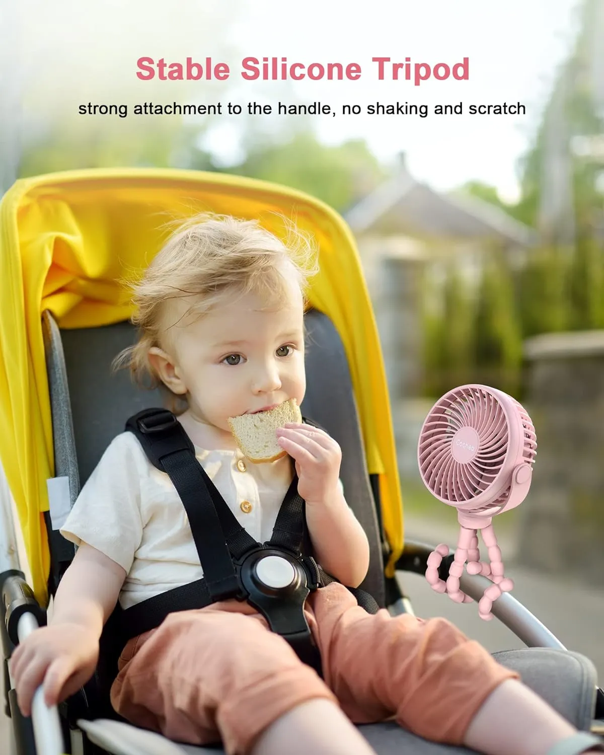 Stroller Fan Clip on for Baby, 4000mAh Rechargeable Battery Operated, Flexible Tripod, 3 Wind Speed, 360 Rotatable, Small Portable Fan for Car Seat Crib Backseat Beach Travel Camping, Pink
