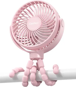 Stroller Fan Clip on for Baby, 4000mAh Rechargeable Battery Operated, Flexible Tripod, 3 Wind Speed, 360 Rotatable, Small Portable Fan for Car Seat Crib Backseat Beach Travel Camping, Pink Rear-mounted fan for childrens safety