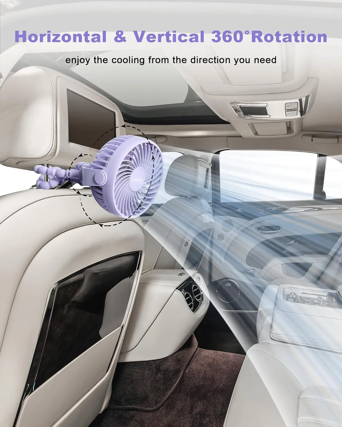 Stroller Fan Clip on for Baby, 4000mAh Rechargeable Battery Operated, Flexible Tripod, 3 Wind Speed, 360 Rotatable, Small Portable Fan for Car Seat Crib Backseat Beach Travel Camping, Purple