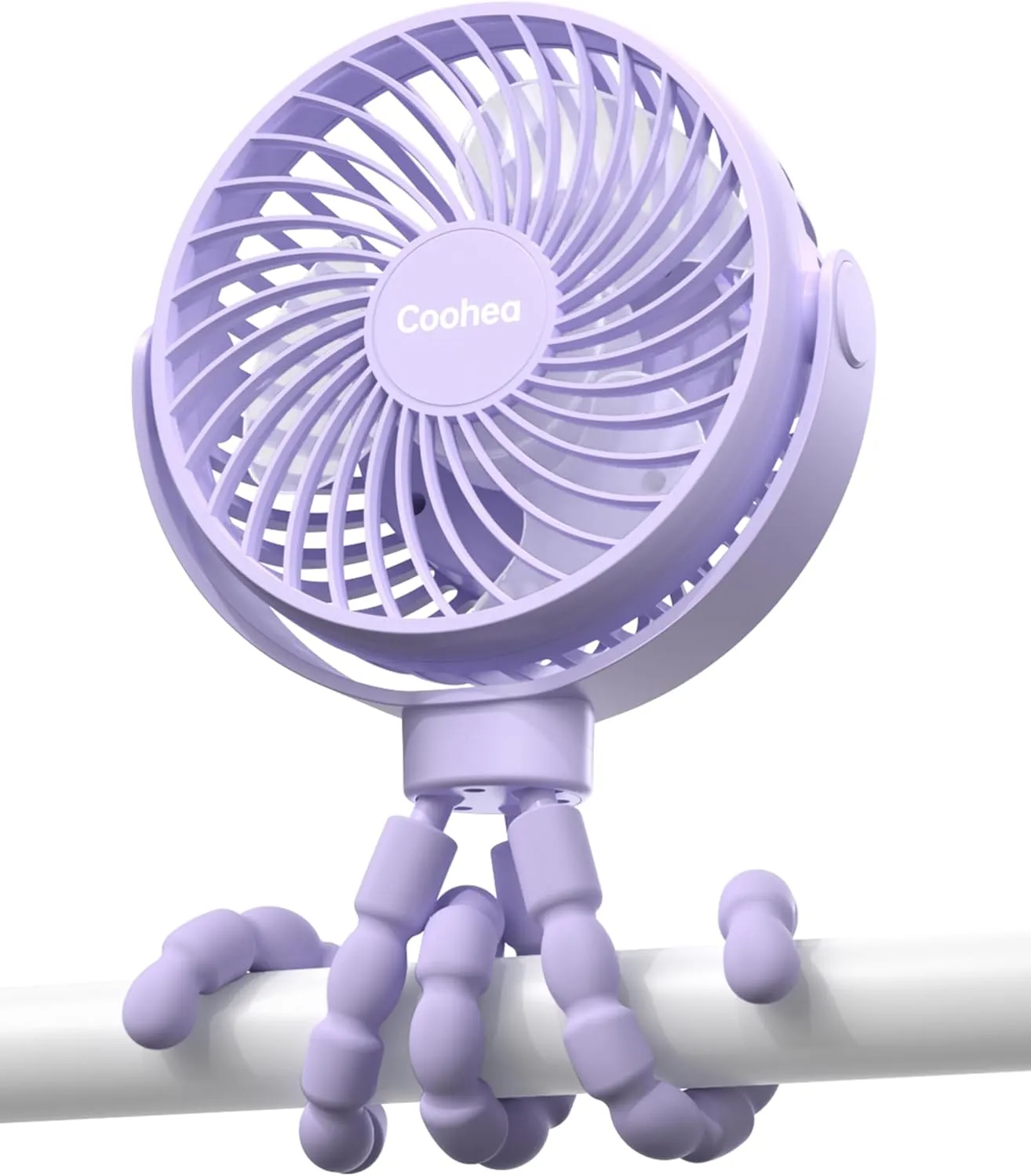 Stroller Fan Clip on for Baby, 4000mAh Rechargeable Battery Operated, Flexible Tripod, 3 Wind Speed, 360 Rotatable, Small Portable Fan for Car Seat Crib Backseat Beach Travel Camping, Purple Rear-mounted fan for childrens safety