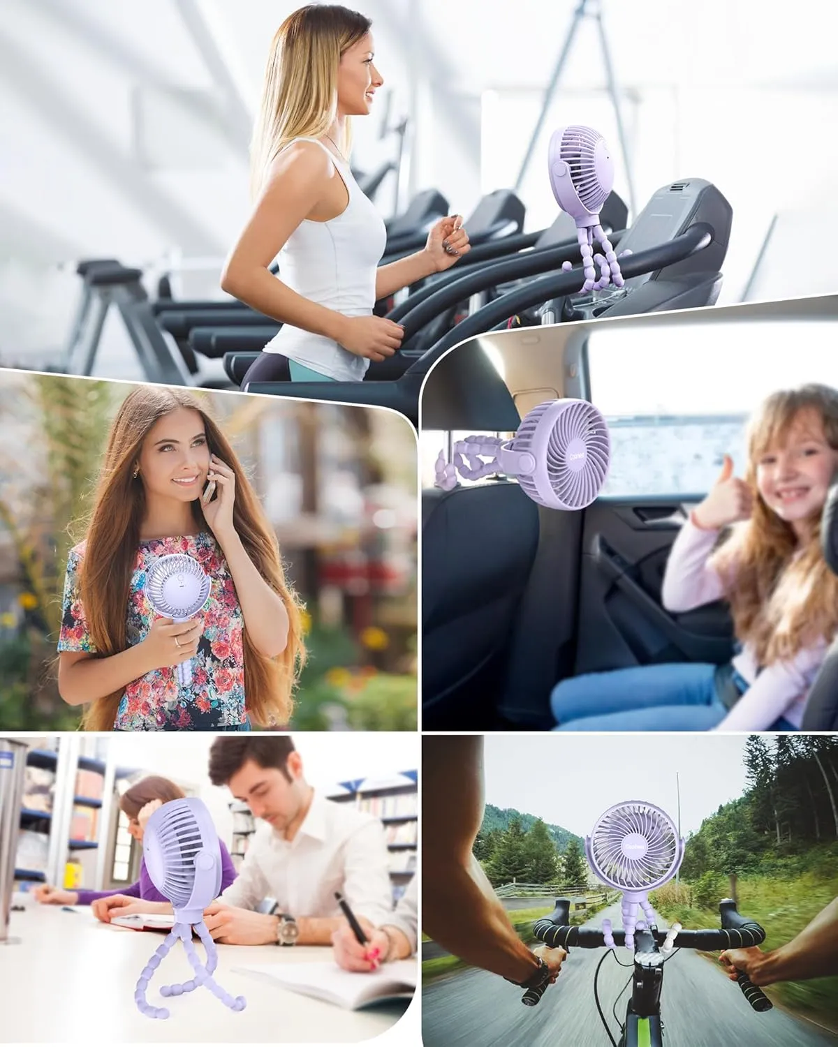 Stroller Fan Clip on for Baby, 4000mAh Rechargeable Battery Operated, Flexible Tripod, 3 Wind Speed, 360 Rotatable, Small Portable Fan for Car Seat Crib Backseat Beach Travel Camping, Purple