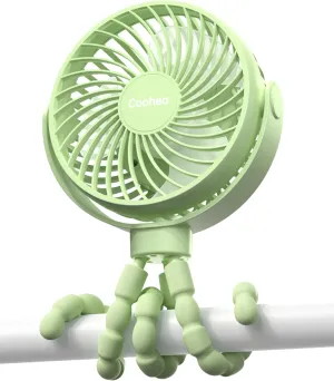 Stroller Fan Clip on for Baby, 4000mAh Rechargeable Battery Operated, Flexible Tripod, 3 Wind Speed, 360 Rotatable, Small Portable Fan for Car Seat Crib Golf Cart Beach Travel, Green Rear-mounted fan for childrens safety