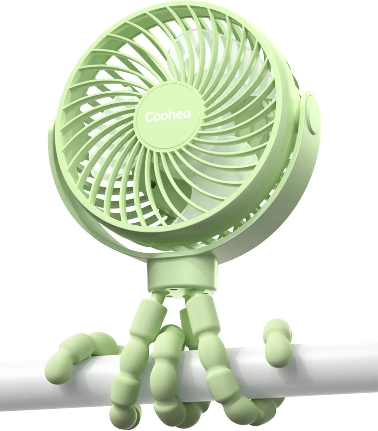 Stroller Fan Clip on for Baby, 4000mAh Rechargeable Battery Operated, Flexible Tripod, 3 Wind Speed, 360 Rotatable, Small Portable Fan for Car Seat Crib Golf Cart Beach Travel, Green Rear-mounted fan for childrens safety