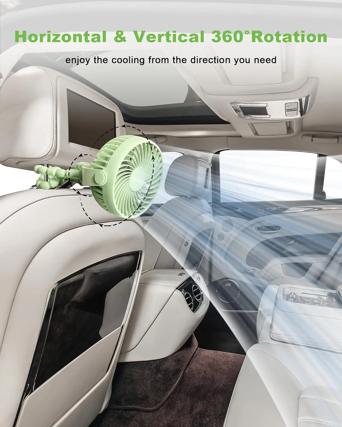 Stroller Fan Clip on for Baby, 4000mAh Rechargeable Battery Operated, Flexible Tripod, 3 Wind Speed, 360 Rotatable, Small Portable Fan for Car Seat Crib Golf Cart Beach Travel, Green