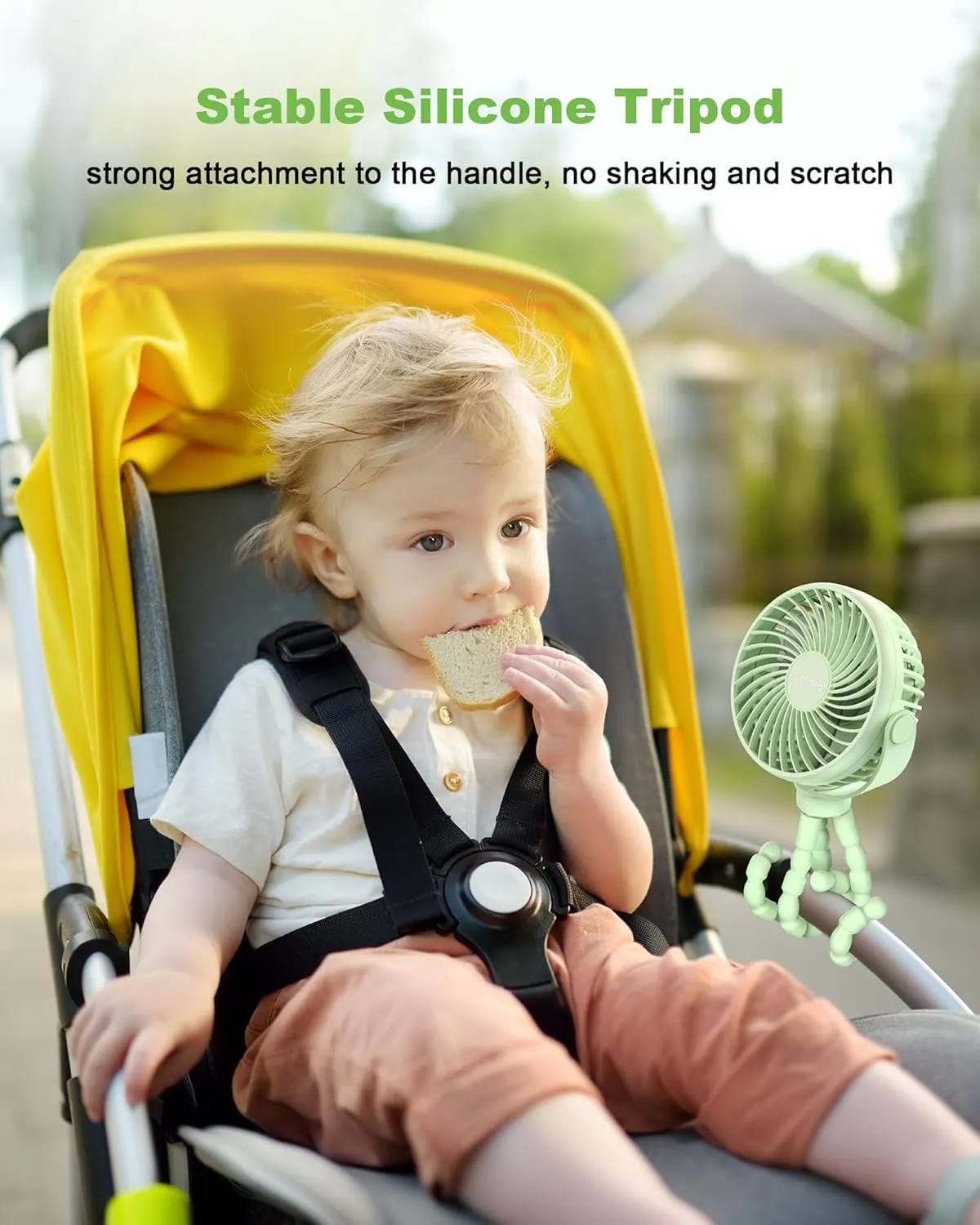 Stroller Fan Clip on for Baby, 4000mAh Rechargeable Battery Operated, Flexible Tripod, 3 Wind Speed, 360 Rotatable, Small Portable Fan for Car Seat Crib Golf Cart Beach Travel, Green